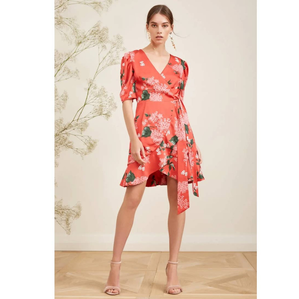 Revolve Keepsake The Label This Moment Orange Floral Wrap Dress -size XS